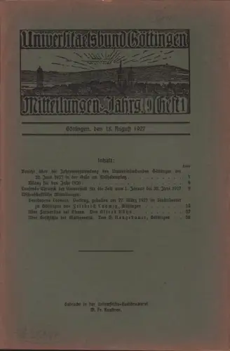 Universitätsbund Göttingen. Mitteilungen, JG. 9, HEFT 1. 