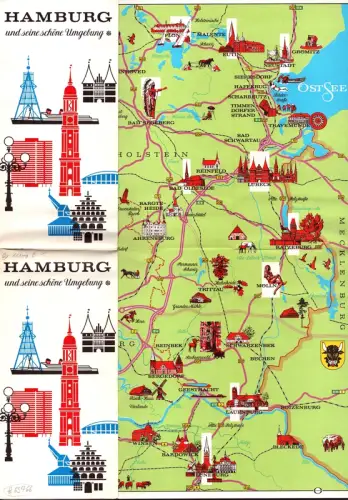 (Düwel, Robert): Hamburg und seine schöne Umgebung. (Faltplan. Hrsg. von der Fremdenverkehrs- u. Kongress-Zentrale Hamburg e.V.). 