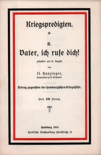 Hunzinger, (August Wilhelm): Vater, ich rufe dich!. [Predigt]. Gehalten am 9. August. 