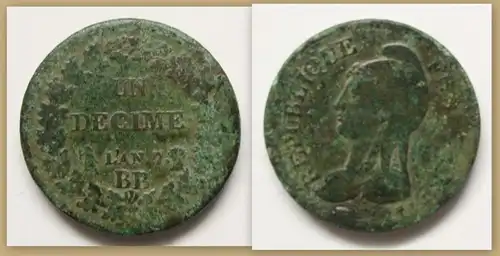 Münze Un Decime 1795-1796 1796 Frankreich Bronze Europa Währung Geschichte sf