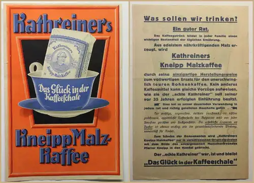 Orig. Plakat Kathreiners Kneipp Malzkaffee um 1930 Lithografie Werbung selten sf