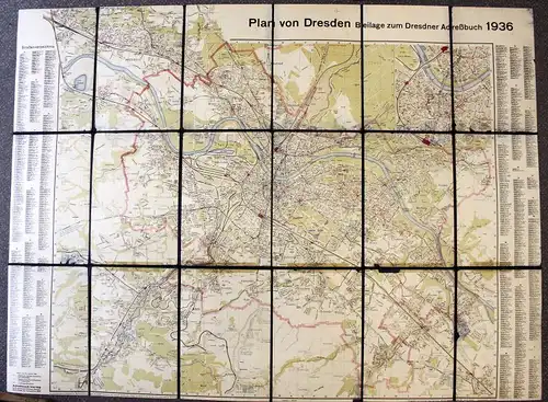 Plan von Dresden Beilage zum Dresdner Adressbuch 1936 Stadtplan ca 90x120 cm xz