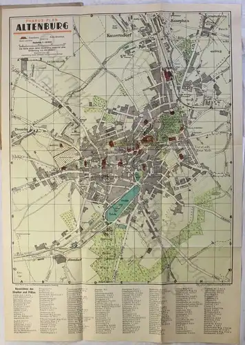 Pharus-Plan der Stadt Altenburg um 1930 Landkarte Stadtplan 1:10000 Thüringen xz
