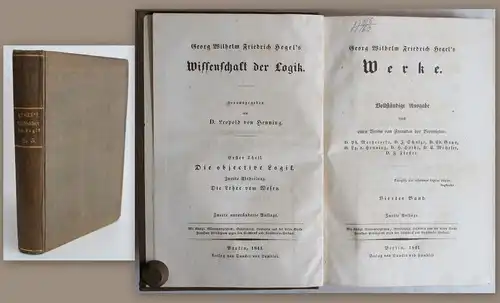 Hegel -Wissenschaften der Logik 1.+2. Teil, Lehre vom Wesen 1841 -Philosophie xz