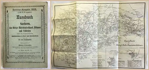 Fritzsche Kursbuch für Sachsen Sommer 1906 mit Eisenbahnkarte Fahrplan Fahrpläne