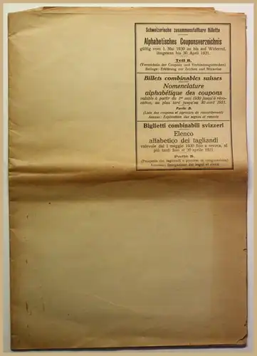 Orig. Prospekt Alphabetisches Couponsverzeichnis Teil B 1930 Eisenbahn Fahrt sf