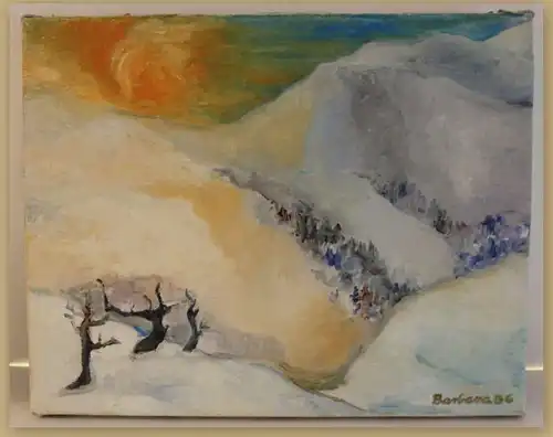 Barbara Santo Berge im Winter 1986 Öl auf Leinwand Kunst Malerei Landschaft sf