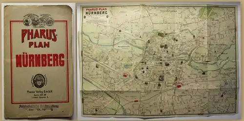 Pharus-Plan Nürnberg um 1920 Landkarte Stadtplan 1:8315 Bayern Geografie sf