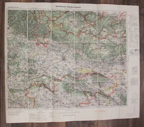 Karte Nordhausen-Sondershausen 1936 Thüringen Geografie Landeskunde Landkarte sf