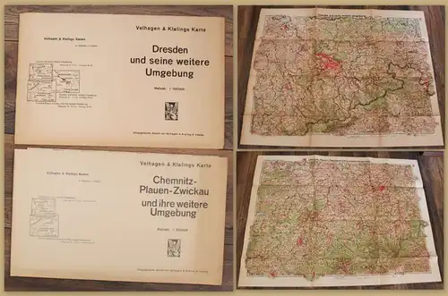 2 Karten Dresden und seine weitere Umgebung um 1940 Sachsen Geografie  sf