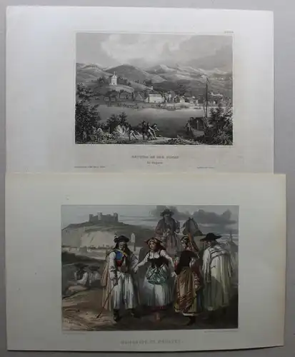 kolorierter Stahlstich von Hongrois et Croates um 1850 Landaschaft Ungarn sf