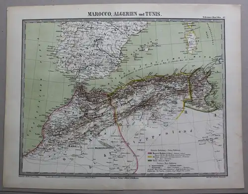 kolorierte Lithografie Karte von Nordafrika um 1860 Landkarte Marokkon sf