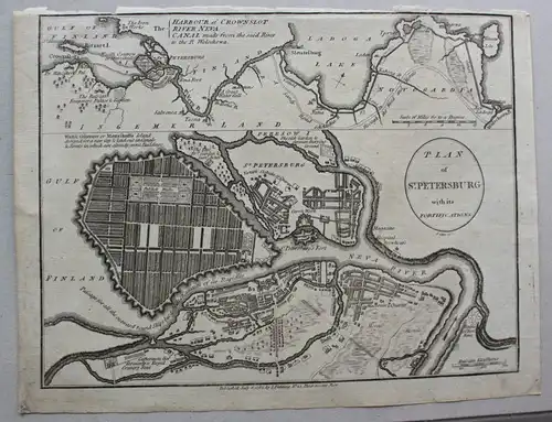 Kupferstich Karte Plan von St. Petersburg um 1782 Landkarte Geografie sf