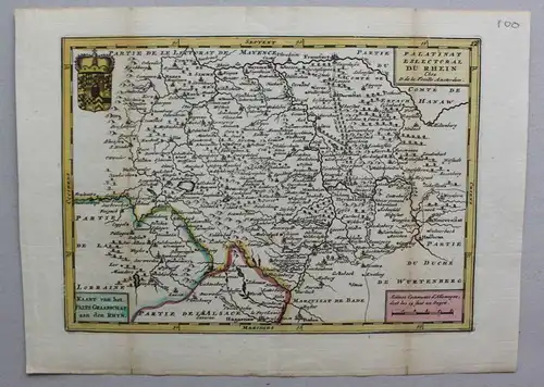 Kupferstichkarte Rheinlande von Baden bis Bingen mittig Worms um 1750 sf