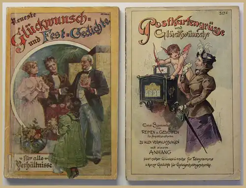 Postkartengrüsse und Glückwünsche 2 Hefte um 1910 Reime Gedichten Sammlung sf