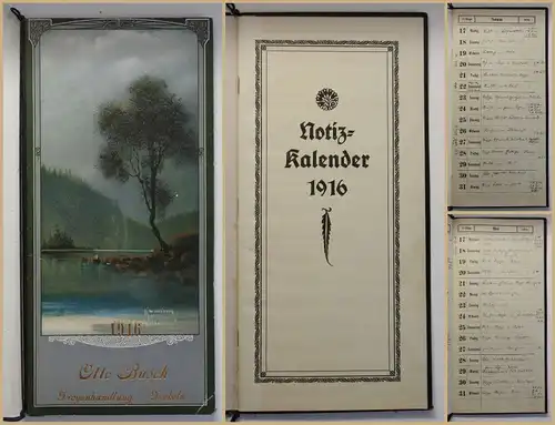 Original Notiz-Kalender von Otto Busch von 1916 Kalendarium illustriert sf