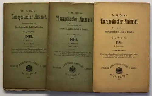 Schill Dr. G. Beck's Therapeutischer Almanach 1898 & 1899 3 Bde Kalender sf