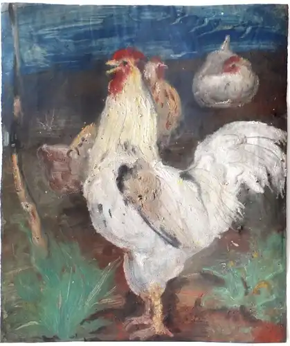 Josef Hegenbarth - Gemälde Leim o. Kleistertechnik Hahn und Hühner 1942 Kunst gb