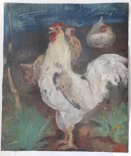 Josef Hegenbarth - Gemälde Leim o. Kleistertechnik Hahn und Hühner 1942 Kunst gb