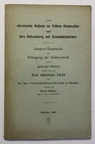 Orig. Prospekt Über chronische Anämie im frühen Kindesalter 1900 Medizin sf