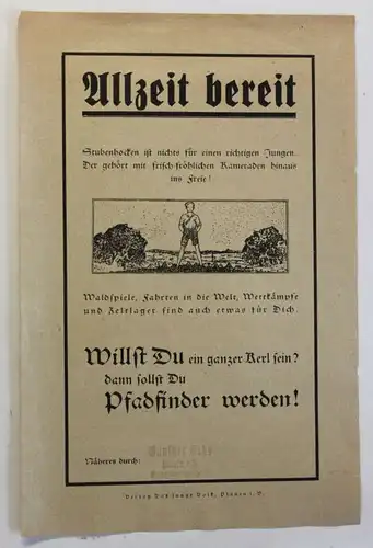 Orig. Prospekt/ Flugblatt Pfadfinder "Allzeit Bereit" um 1920 Reklame Werbung sf