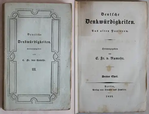 Rumohr: Deutsche Denkwürdigkeiten. 3. Teil 1832 - Geschichte Deutschland - xz