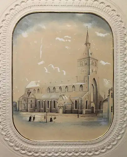 Handzeichnung Aquarelliert Kathedrale Kirche Dom um 1860 Odense Fünen Dänemark