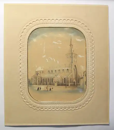Handzeichnung Aquarelliert Kathedrale Kirche Dom um 1860 Odense Fünen Dänemark