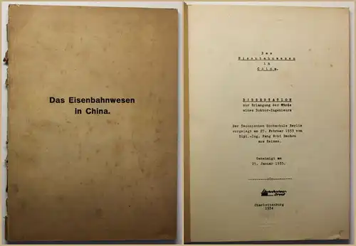 Dissertation von Fang Schi Dochou über das Eisenbahnwesen in China 1934 sf