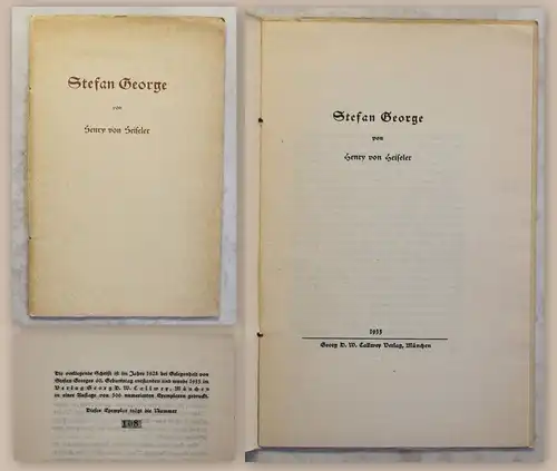 Heiseler Stefan George 1933 Biografie Lyriker George-Kreis Ex. 108/300 xz