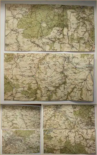 6 Segmente einer lithographischen Karte Elblauf von Meißen bis Pirna um 1920 sf