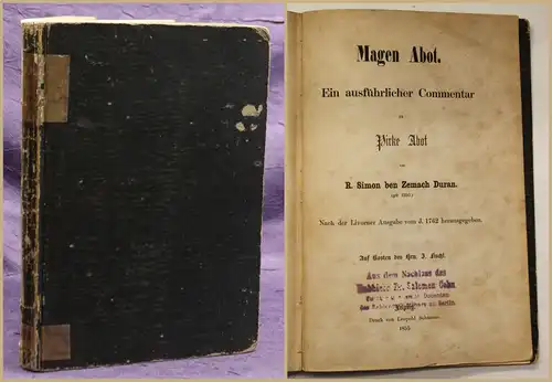 Duran Sfer Mgn bt: We-h prû al massekel bt, aer ibbr. 1855 Judentum Judaika sf