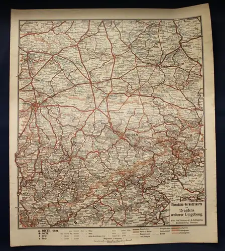 Original Eisenbahn-Verkehrskarte von Dresdens weiterer Umgebung um 1920 sf