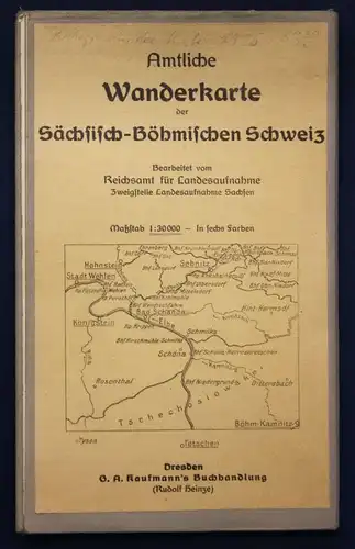 Wanderkarte der Sächsisch-Böhmischen Schweiz 1926 Landeskunde Geografie sf