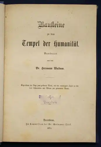 Waldow Bausteine zu dem Tempel der Humanität 1874 Naturwissenschaft Menschen sf