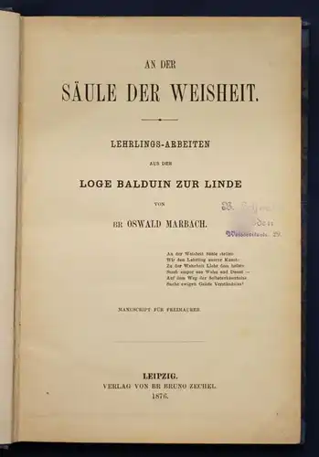 Marbach An der Säule der Weisheit 1876 Leben Natur Gesellschaft Glauben sf