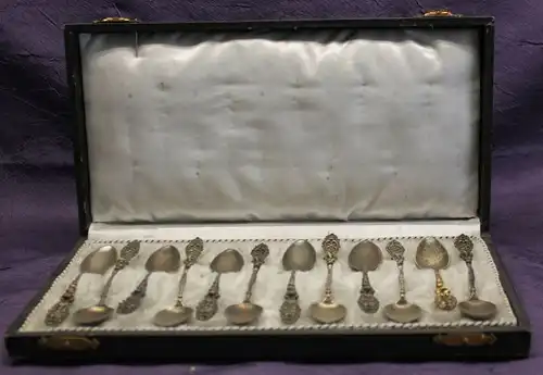 12x Mokkalöffel um 1890 800er Silber gepunzt Besteck Historismus sf