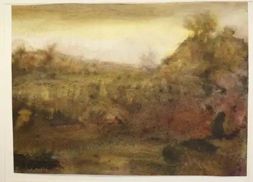 Aquarell von Elly Schreiter "Landschaft" 1984 Malerei Tusche Kunst sf