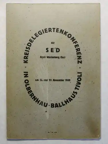 Mappe Kreisdelegiertenkonferenz SED Marienberg Olbernhau Ballhaus Tivoli 1949 xz