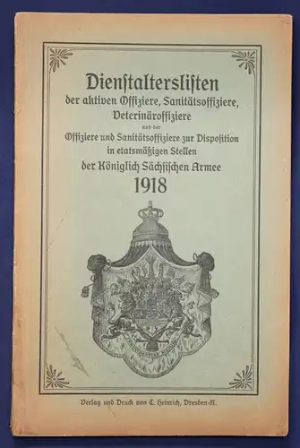 Orig. Prospekt Dienstalterslisten der Königlich Sächsischen Armee 1918 sf