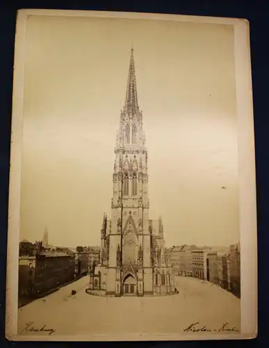 Orig. Fotografie der Nicolei Kirche in Hamburg um 1870/80 Architektur Kunst sf