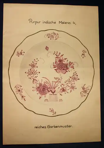 3x Orig. Entwurfzeichung Porzellanmanufaktur Meißen "Indisch Purpur" um 1930 sf