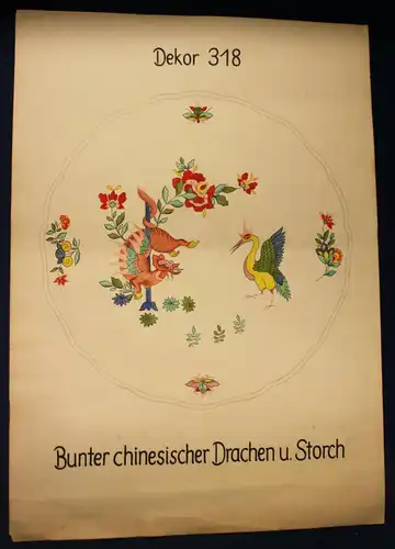 2x Orig. Entwurfzeichung Porzellanmanufaktur Meißen "Dekor 318b/1" um 1930 sf