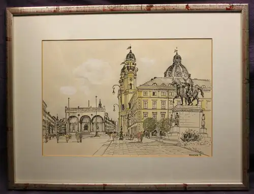 2 aquarellierte Federzeichnungen Mackiewicz von München 1991 Kunst Malerei sf