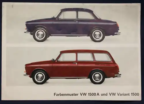 Orig. Werbeblatt Farbenmuster VW 1500A & Variant 1500 1965 Oldtimer Automobil sf