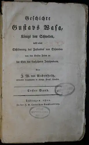 Archenholtz Geschichte Gustavs Wasa König von Schweden 1801 Biografie xz