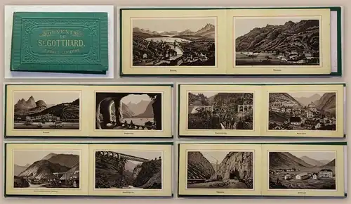 Album St. Gotthard Leporello mit 18 Ansichten (um 1890) Ansichten Schweiz xy