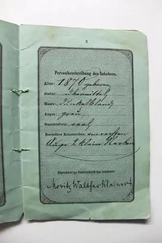 Deutsches Reich Königreich Sachsen Reisepass 1899 DD Kleinert gestempelt Türkei