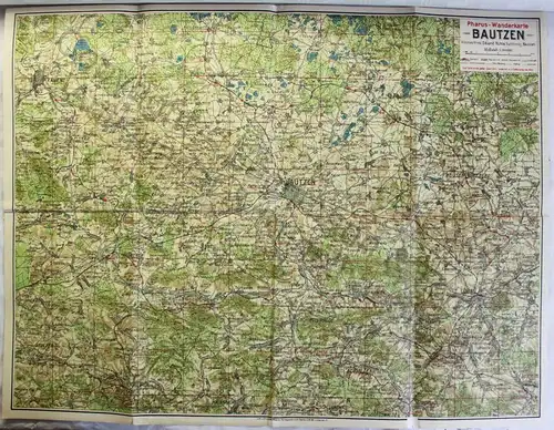 Pharus-Plan Bautzen & Umgebung um 1925 Landkarte Stadtplan 1:80000 Sachsen xz