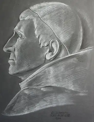Schmirler Kreidezeichnung Porträt eines Bischofs 1931 Studienarbeit Loket xz